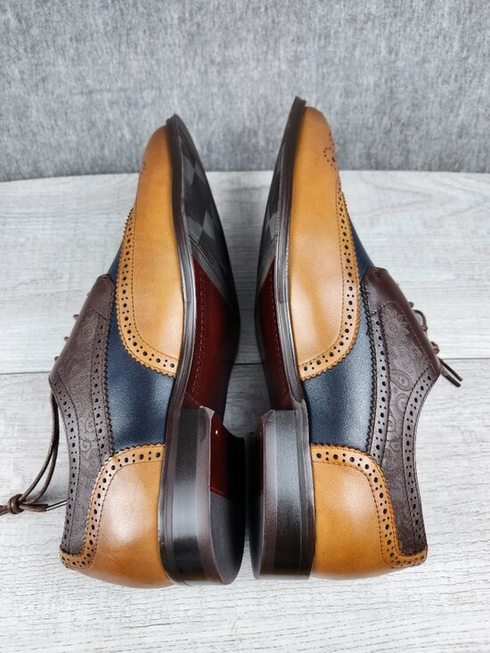 HTELUFU Men 10.5  Tri-Color Leather Wingtip Oxford Dress Shoes Paisley Brogue main image 12